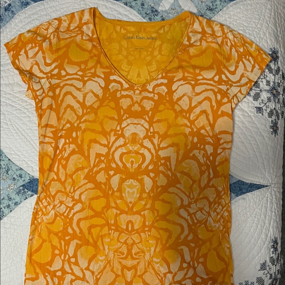 Calvin Klein Vivid Orange and Cream Tee
